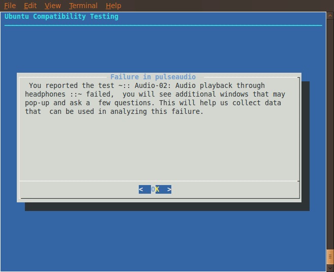 Dialog showing a test was reported to have failed